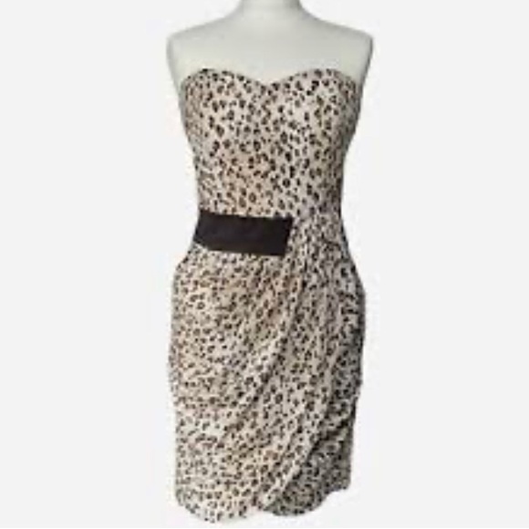 Reiss Leopard Cheetah Strapless Dress Wrap Black Waist Band  size 4 - Picture 2 of 12